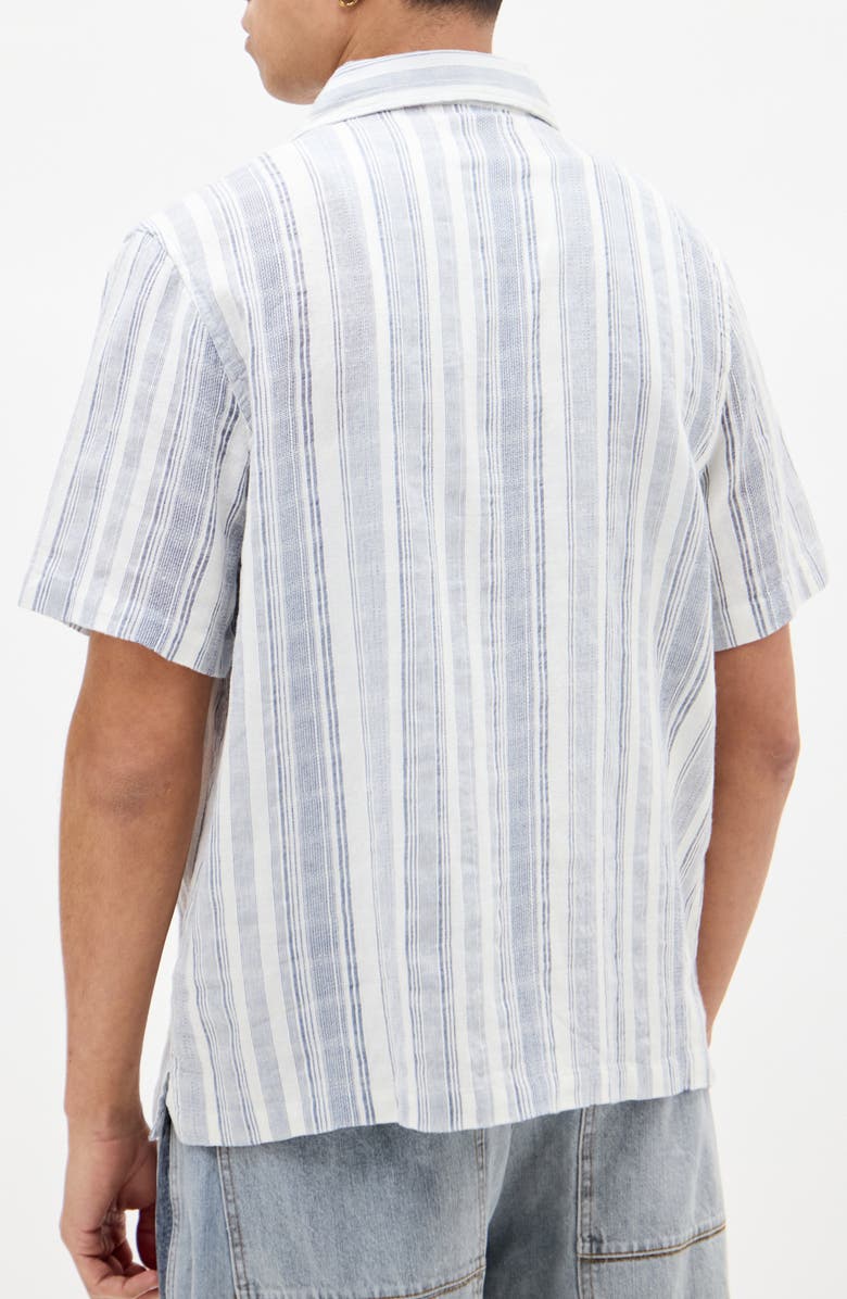 BDG Urban Outfitters Tonal Stripe Short Sleeve Camp Shirt, Alternate, color, Blue