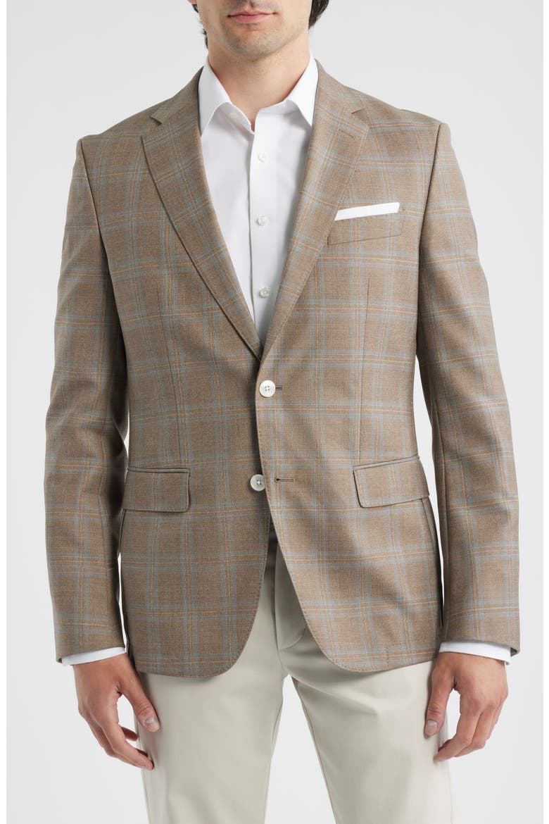 Hutson Slim Fit Brown Plaid Wool Sport Coat, Alternate, color, OPEN BROWN