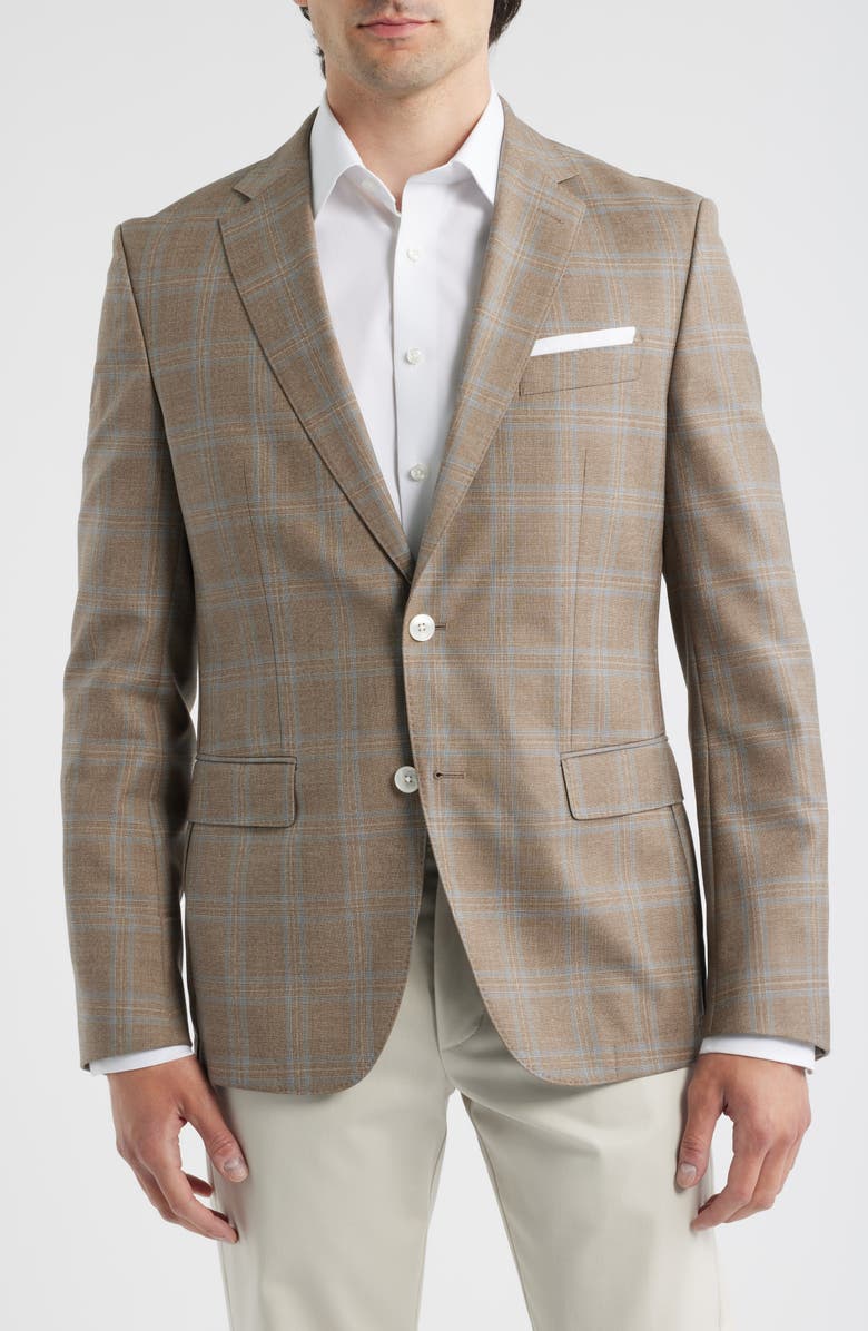 BOSS Hutson Slim Fit Brown Plaid Wool Sport Coat, Alternate, color, Open Brown