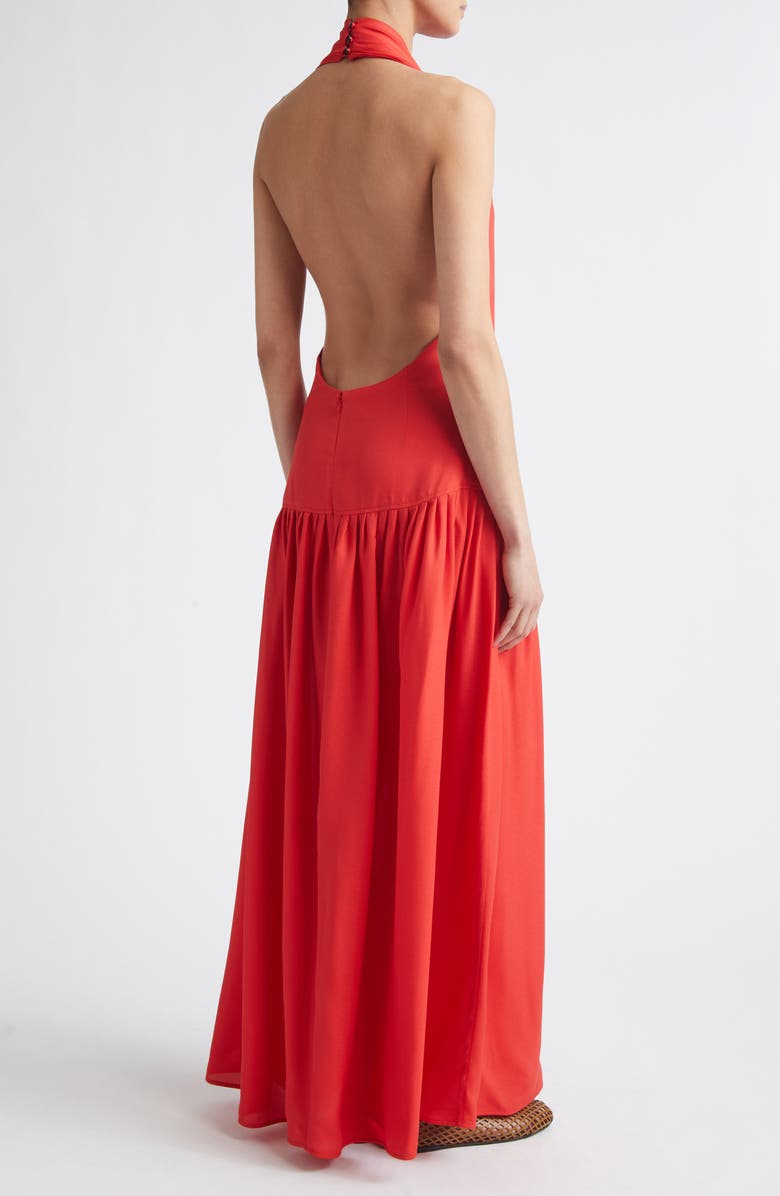 Proenza Schouler Tala Drop Waist Halter Georgette Maxi Dress, Alternate, color, Tomato