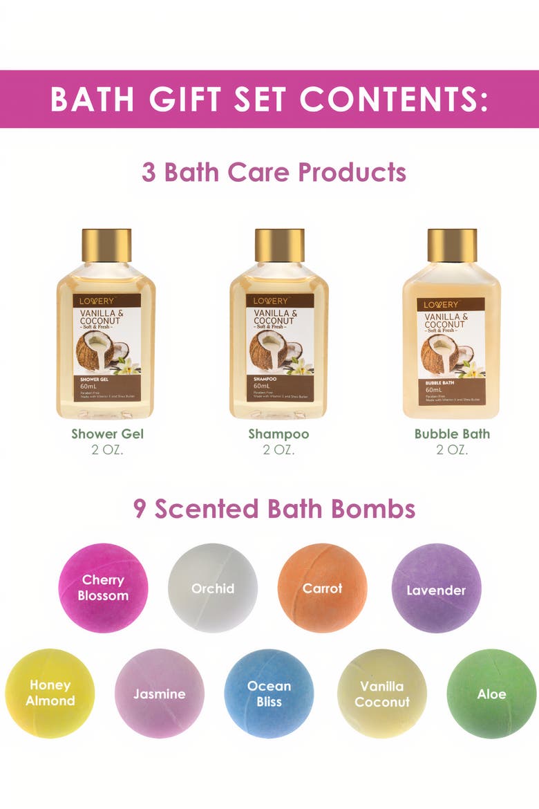 15-Piece Relaxation Gift Set with Bath Bombs, Shower Gel, Bubble Bath, Shampoo and Soy Scented Candles, Alternate, color, None