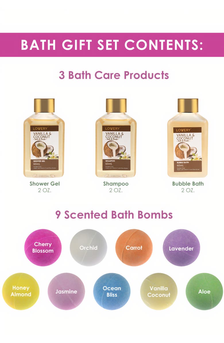 Lovery 15-Piece Relaxation Gift Set with Bath Bombs, Shower Gel, Bubble Bath, Shampoo and Soy Scented Candles, Alternate, color, NO COLOR