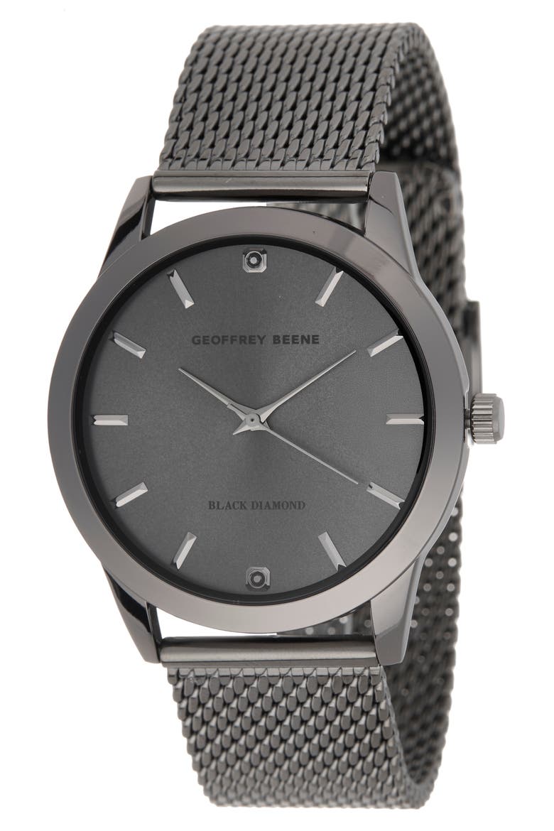 Men's Black Diamond Mesh Strap Watch, 40mm - 0.02 ctw, Main, color, GUNMETAL