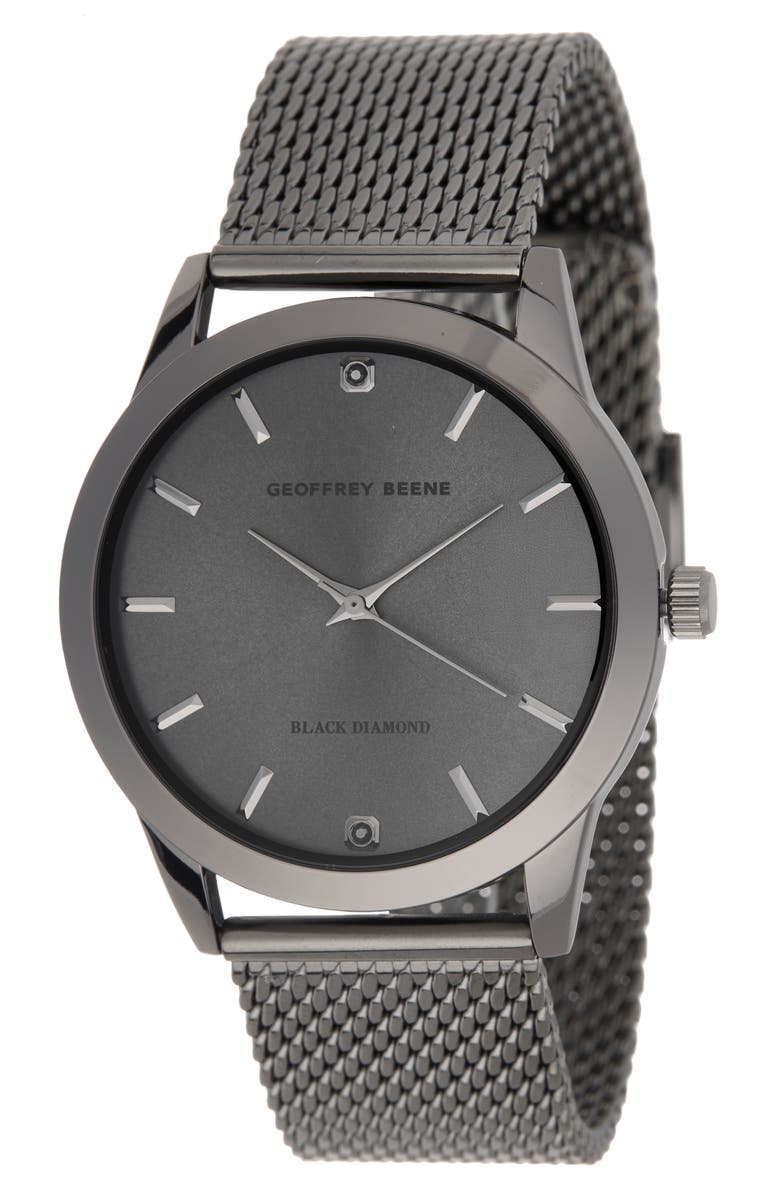 GEOFFREY BEENE Men's Black Diamond Mesh Strap Watch, 40mm - 0.02 ctw, Main, color, Gunmetal