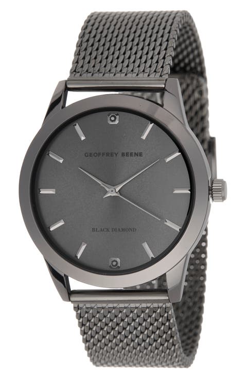 Men's Black Diamond Mesh Strap Watch, 40mm - 0.02 ctw