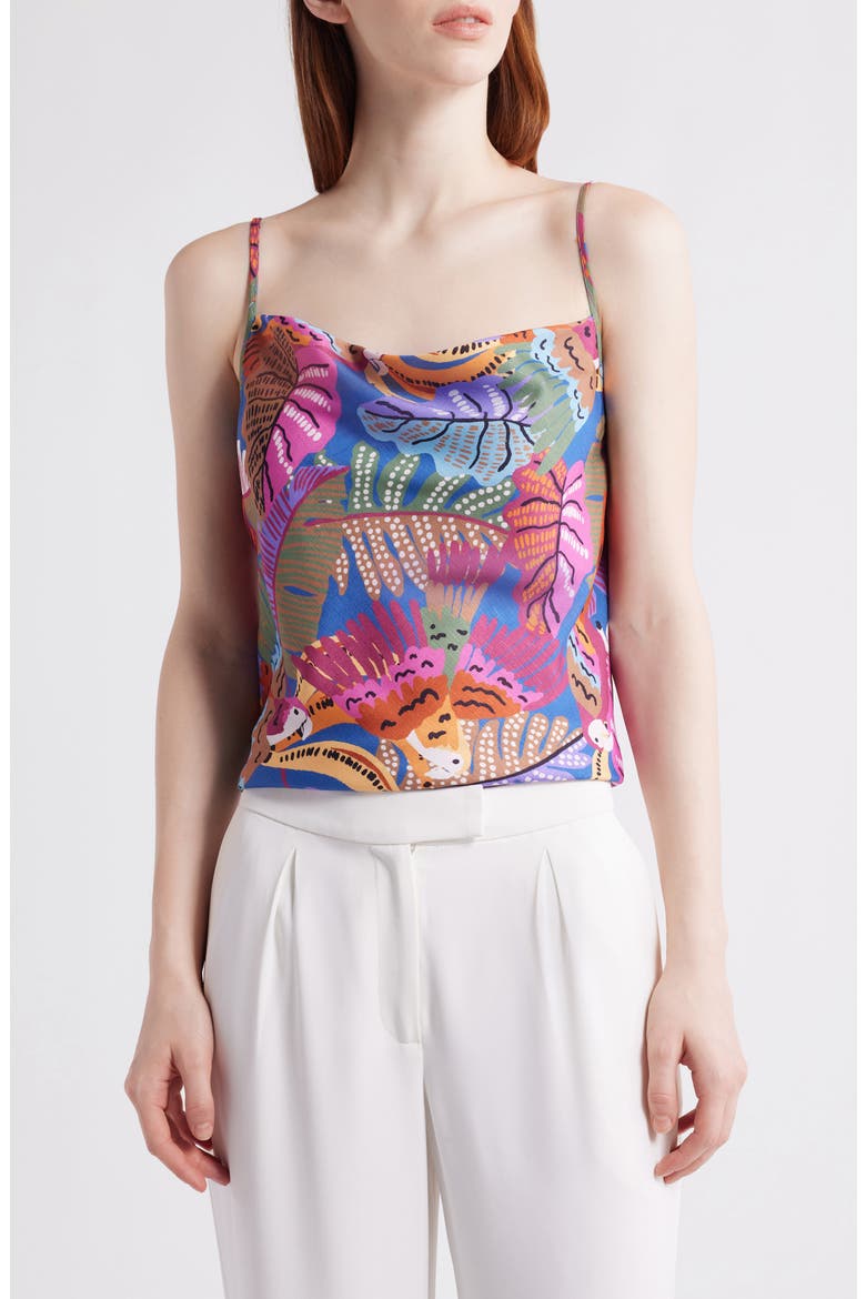 Tropical Print Satin Camisole, Main, color, WILD BERRY
