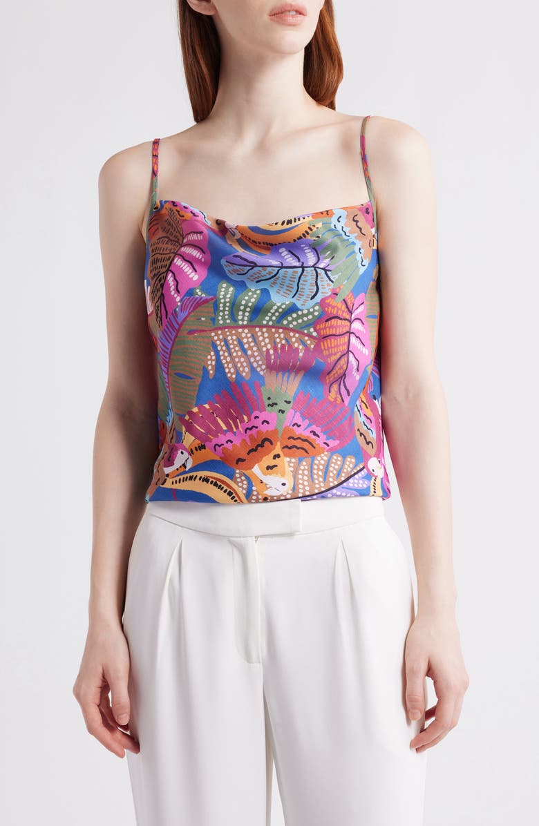Tahari ASL Tropical Print Satin Camisole, Main, color, Wild Berry