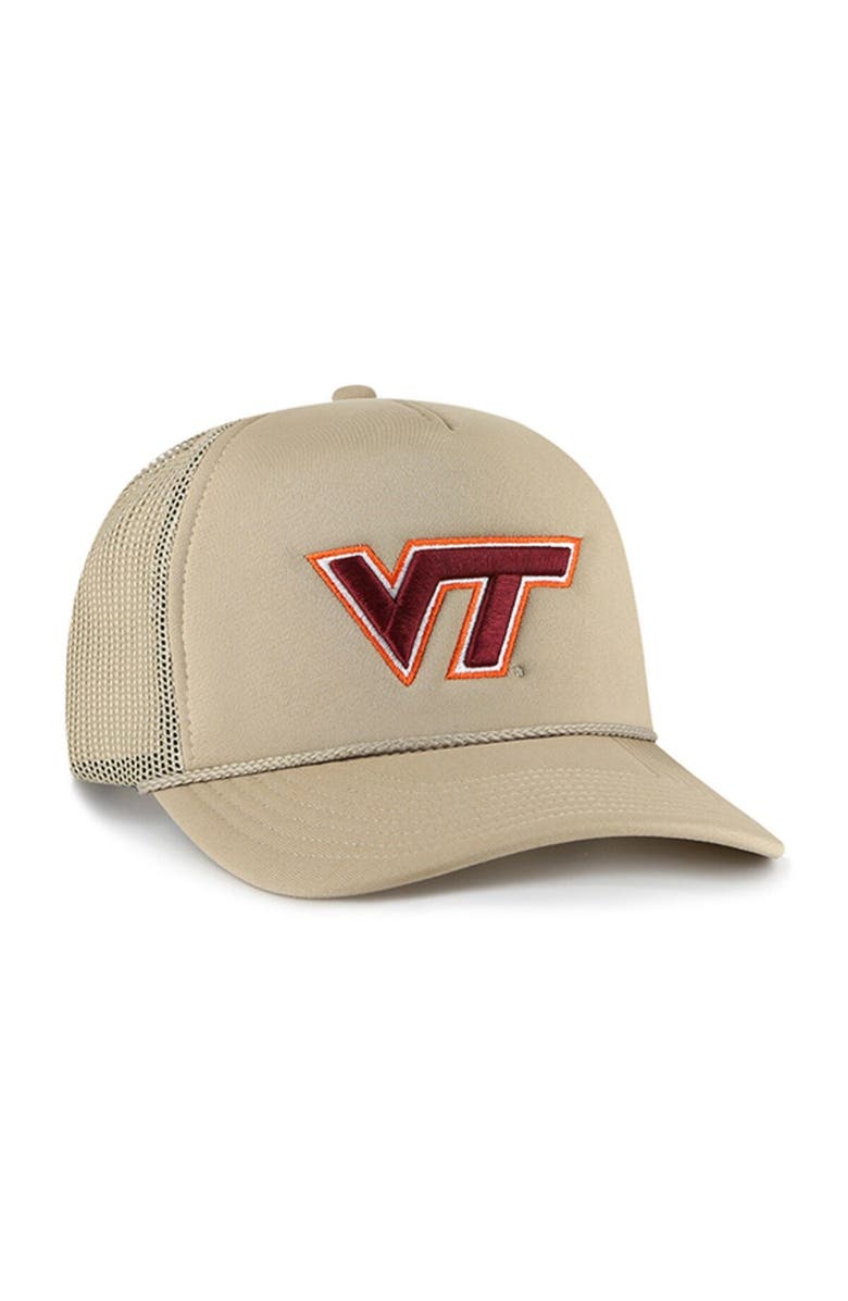 '47 Men's '47 Khaki Virginia Tech Hokies Foam Front Mesh Trucker Snapback Hat, Alternate, color, 