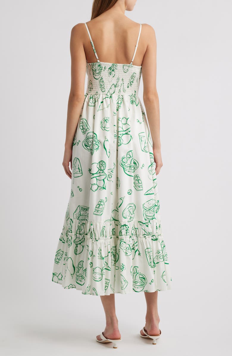 MOON RIVER Tie Keyhole Cotton Midi Sundress, Alternate, color, Green Multi