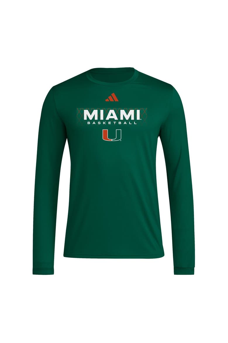 Men's adidas  Green Miami Hurricanes Locker On-Court In the Fade AEROREADY Long Sleeve T-Shirt, Alternate, color, Green