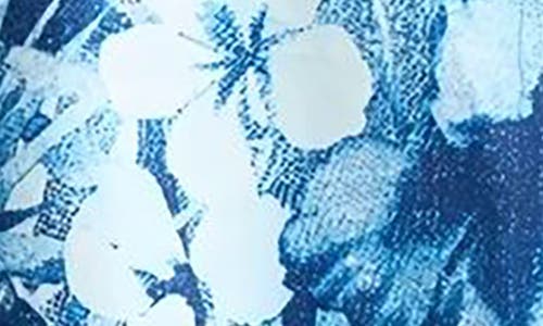 Jones New York Button Detail Linen-blend Blouse In Mystic Blue Multi