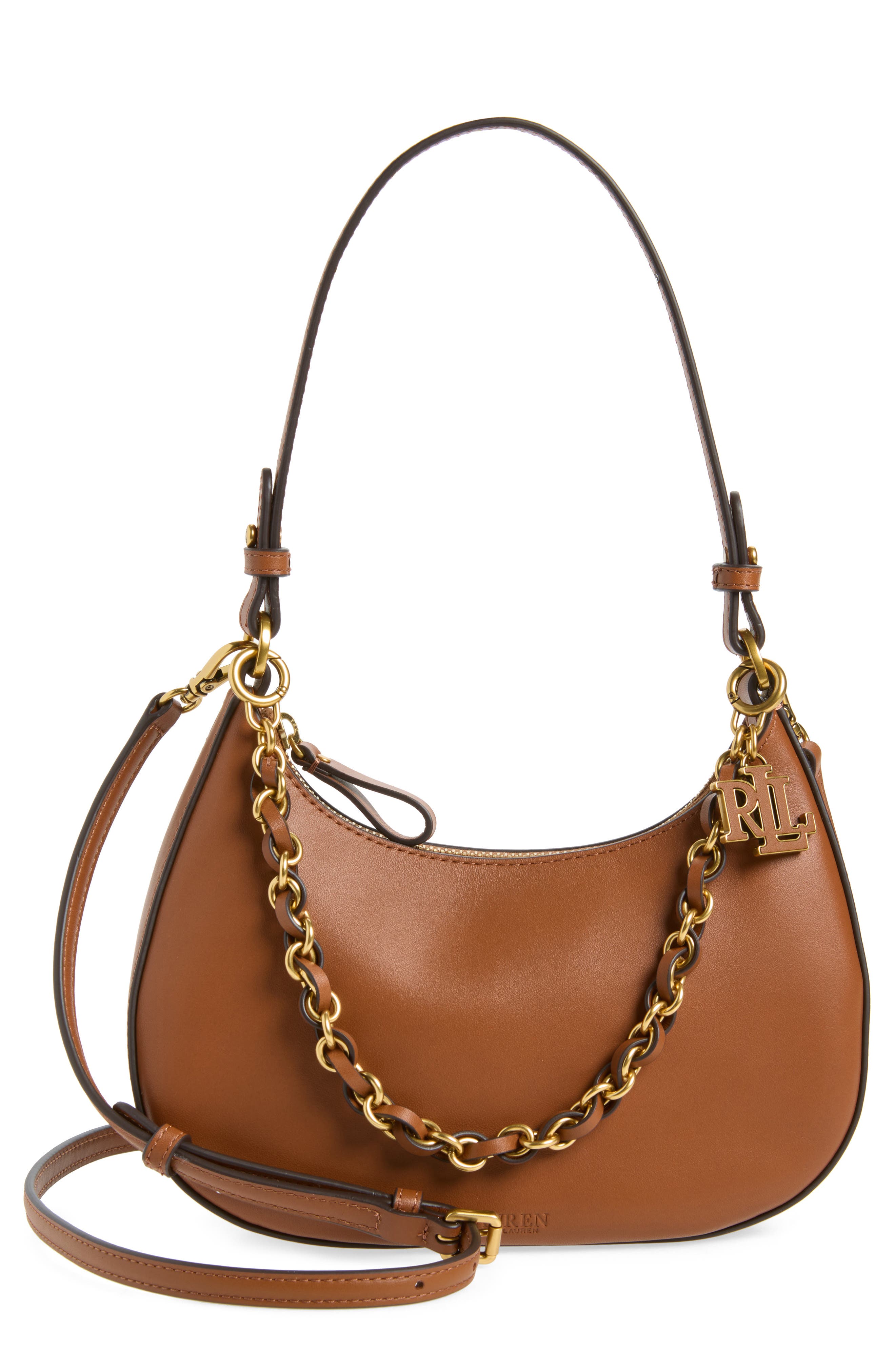 Marcy Leather Zip Shoulder Bag, Main, color, LAUREN TAN