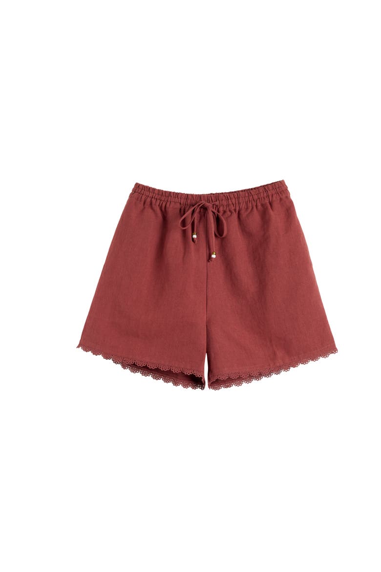 Sienna Linen-Blend Scallop Edge Shorts, Alternate, color, Sienna