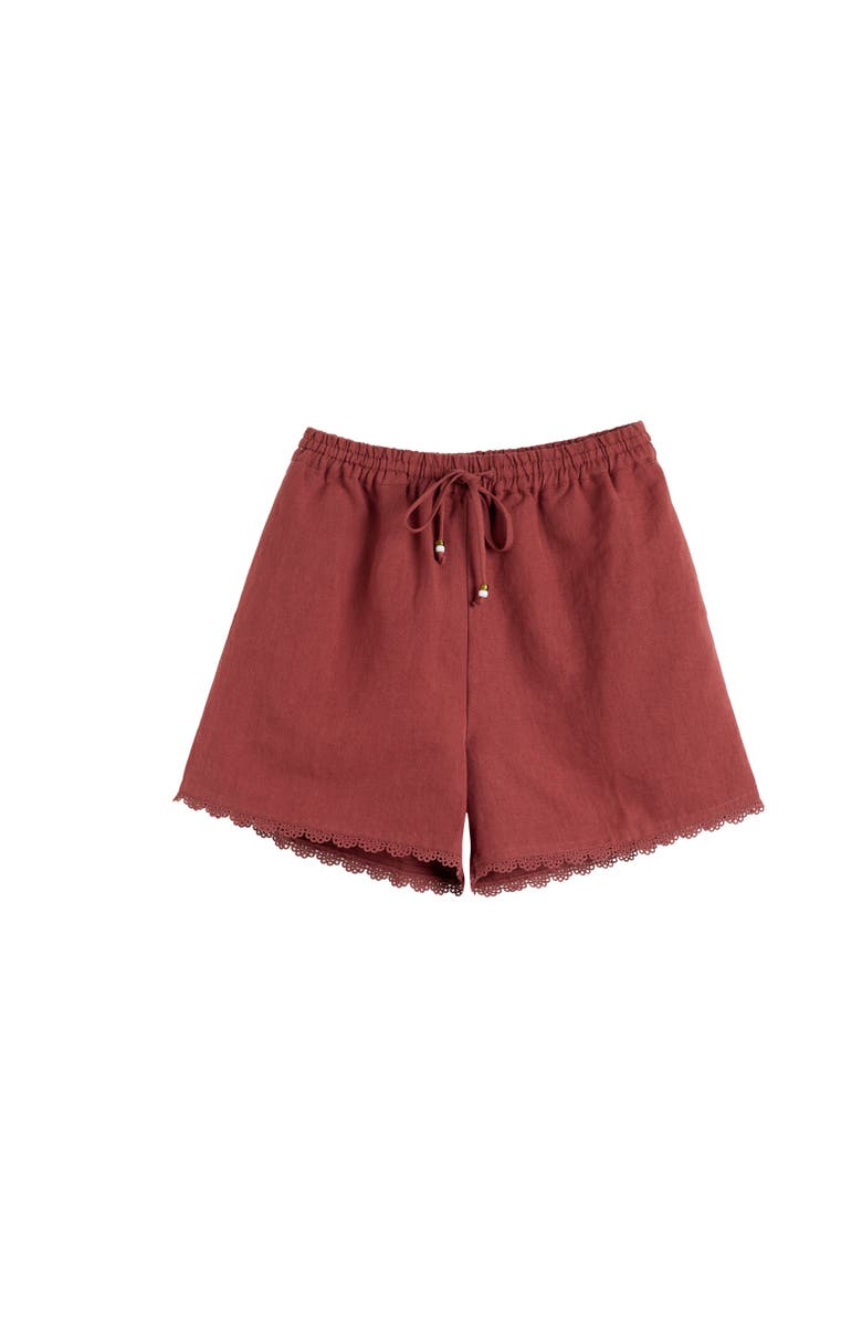 Chinti & Parker Sienna Linen-Blend Scallop Edge Shorts, Alternate, color, Sienna