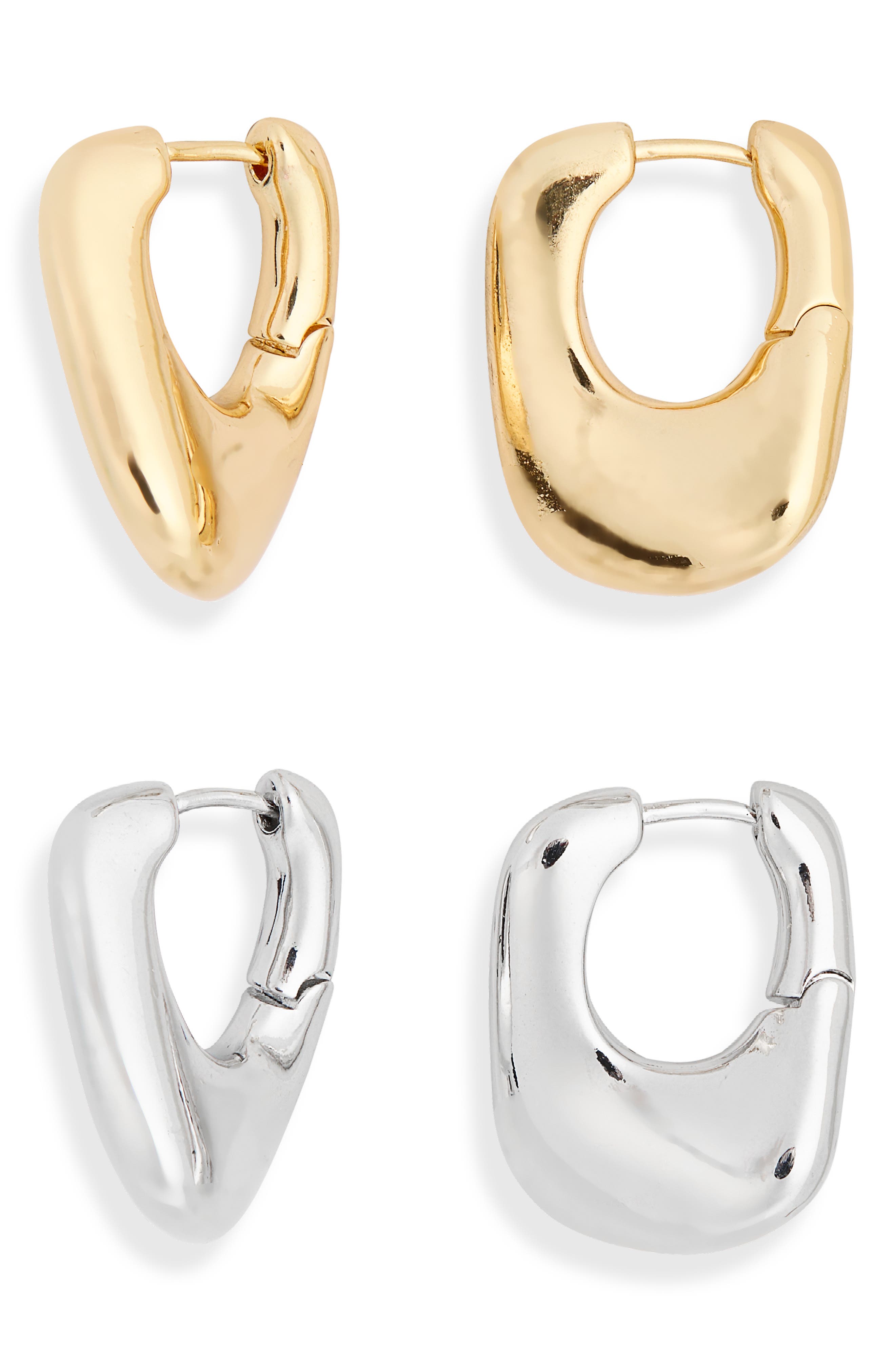 Tasha Set Of 2 Molten Hoop Earrings In Gold-silver
