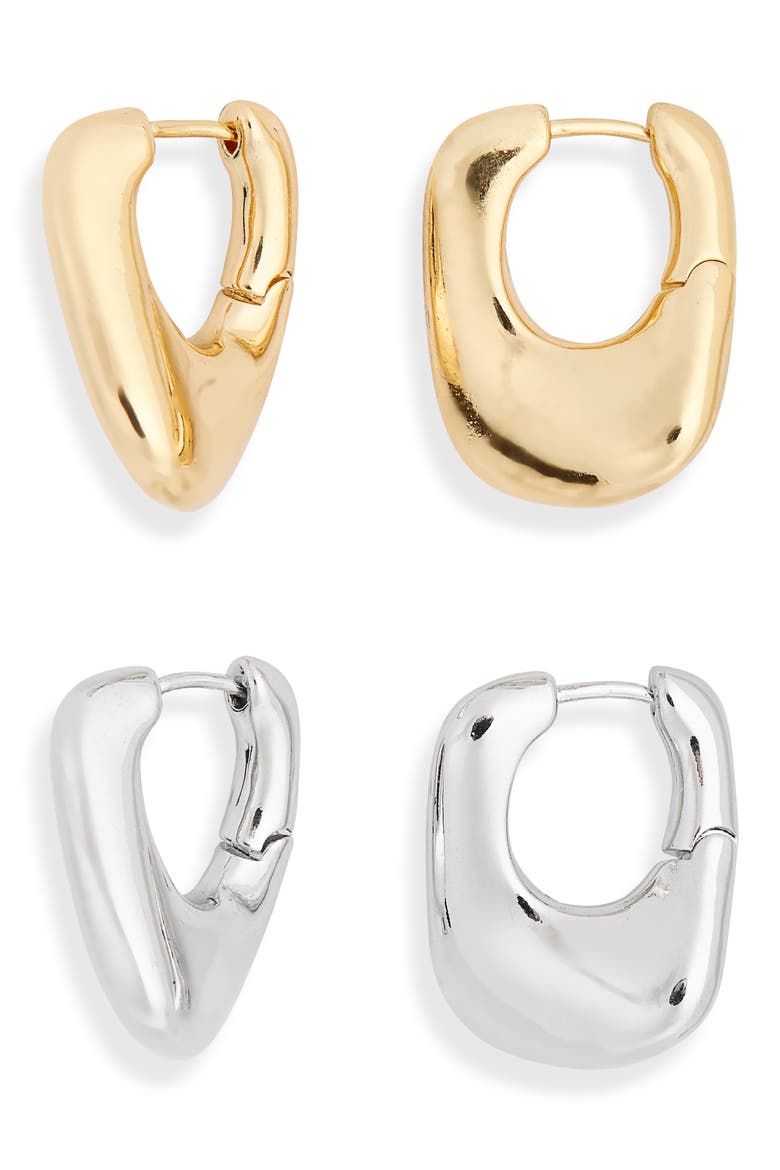 Set of 2 Molten Hoop Earrings, Main, color, GOLD-SILVER