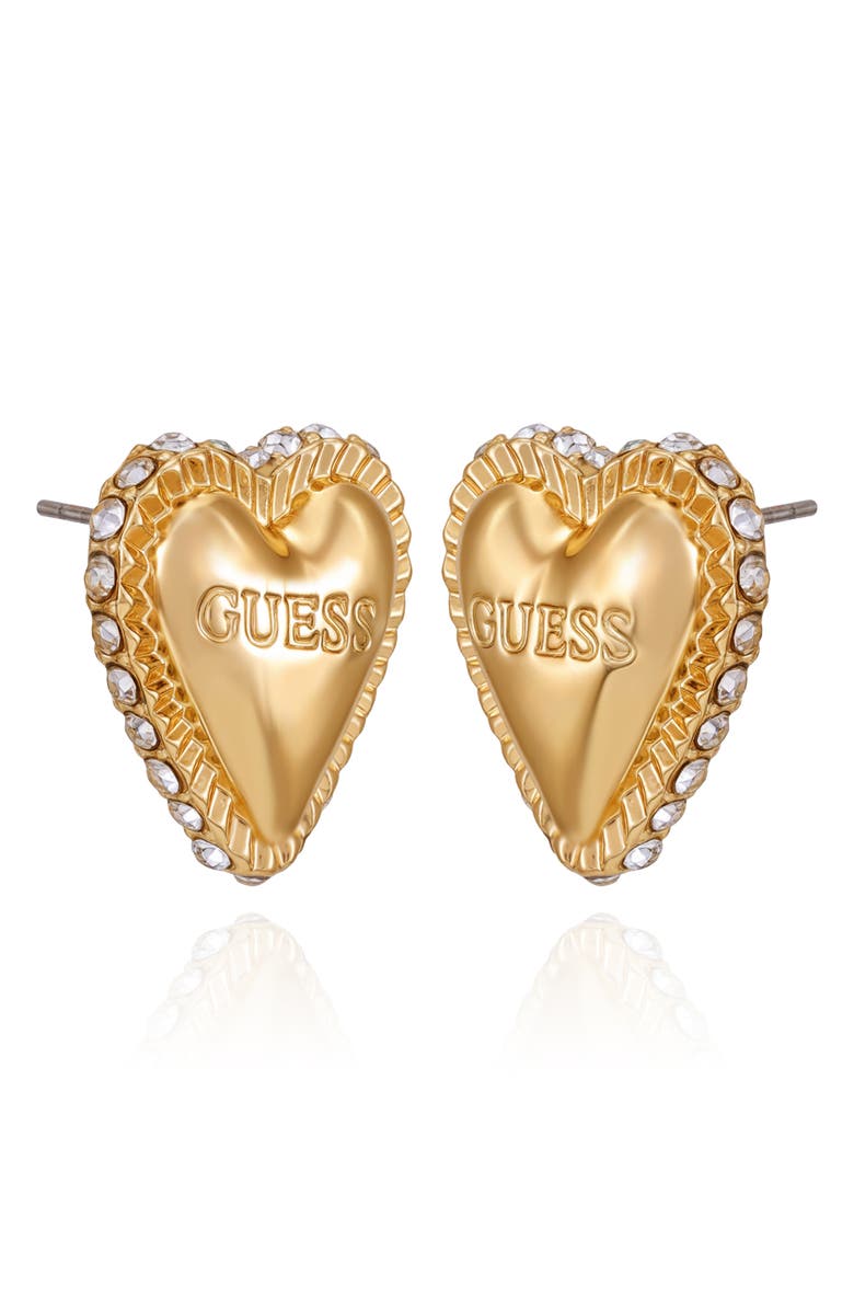 GUESS Heart Pavé Stud Earrings, Alternate, color, Gold Tone