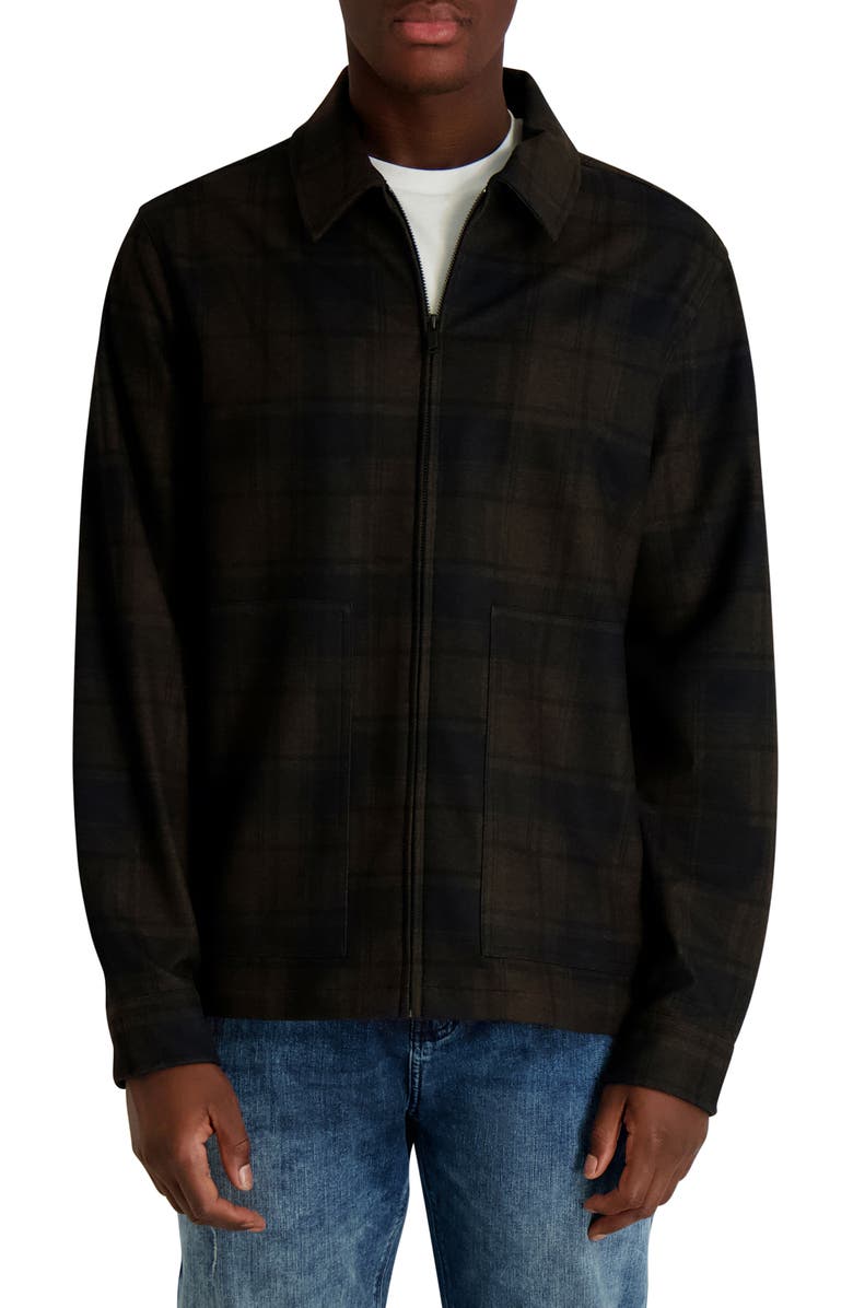 KARL LAGERFELD PARIS Plaid Zip Front Shirt Jacket, Main, color, Brown