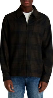 KARL LAGERFELD PARIS Plaid Zip Front Shirt Jacket