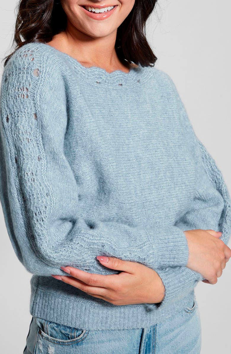 GUESS Malorie Pointelle Detail Dolman Sleeve Sweater, Alternate, color, Blue Ribbon