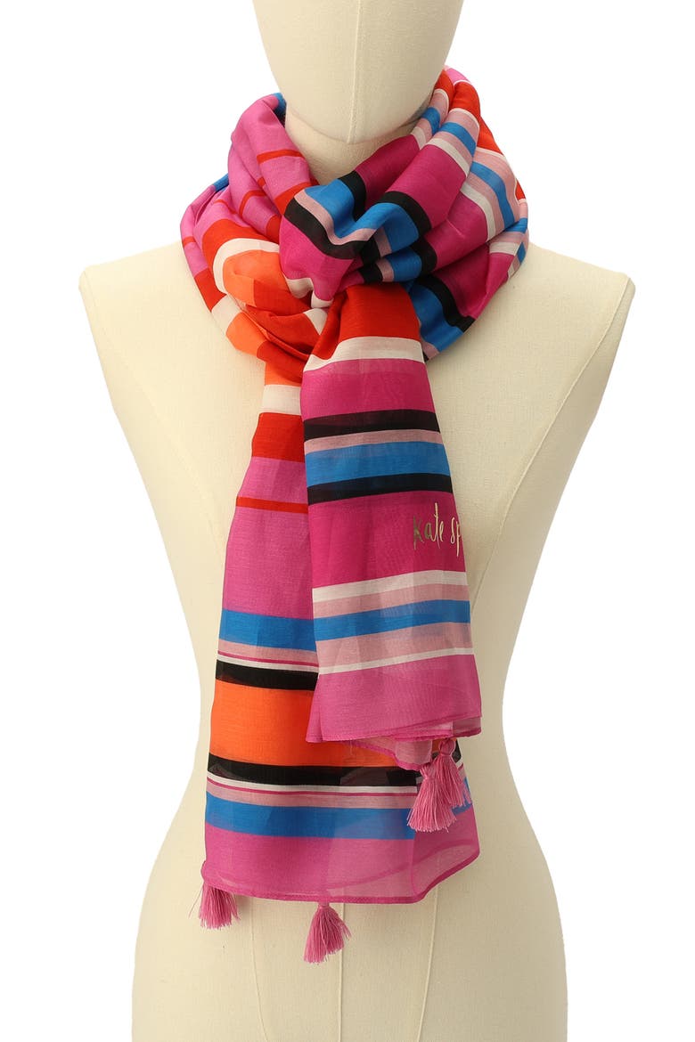 sunny stripe cotton & silk oblong scarf, Alternate, color, CAROUSEL PINK