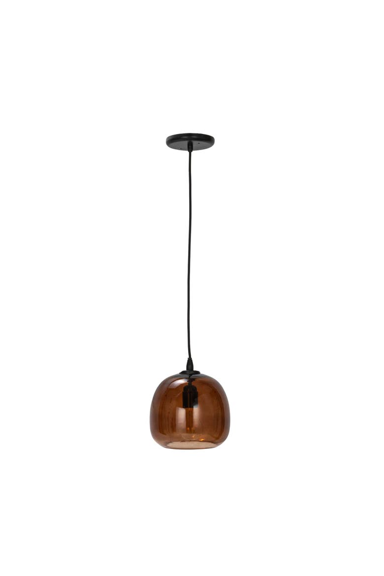 Round Glass and Metal Pendant Lamp with Hardwire, Main, color, Amber