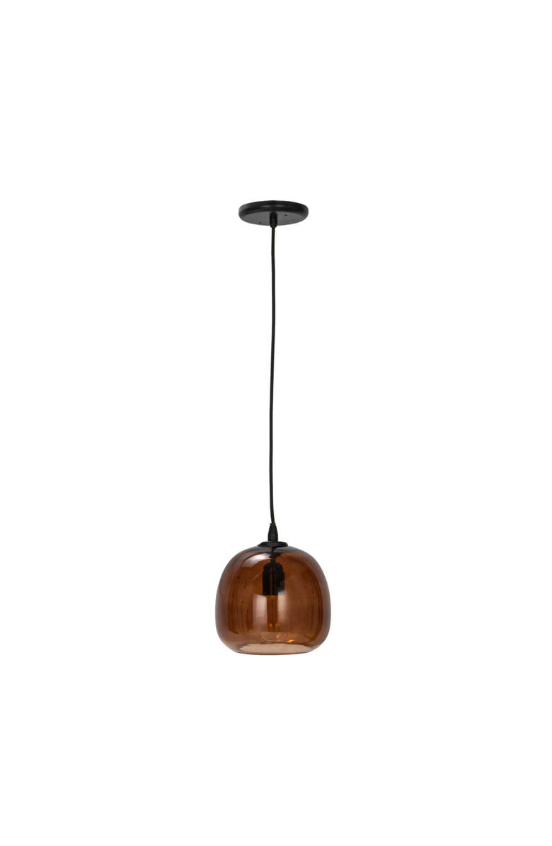 Storied Home Round Glass and Metal Pendant Lamp with Hardwire, Main, color, Amber