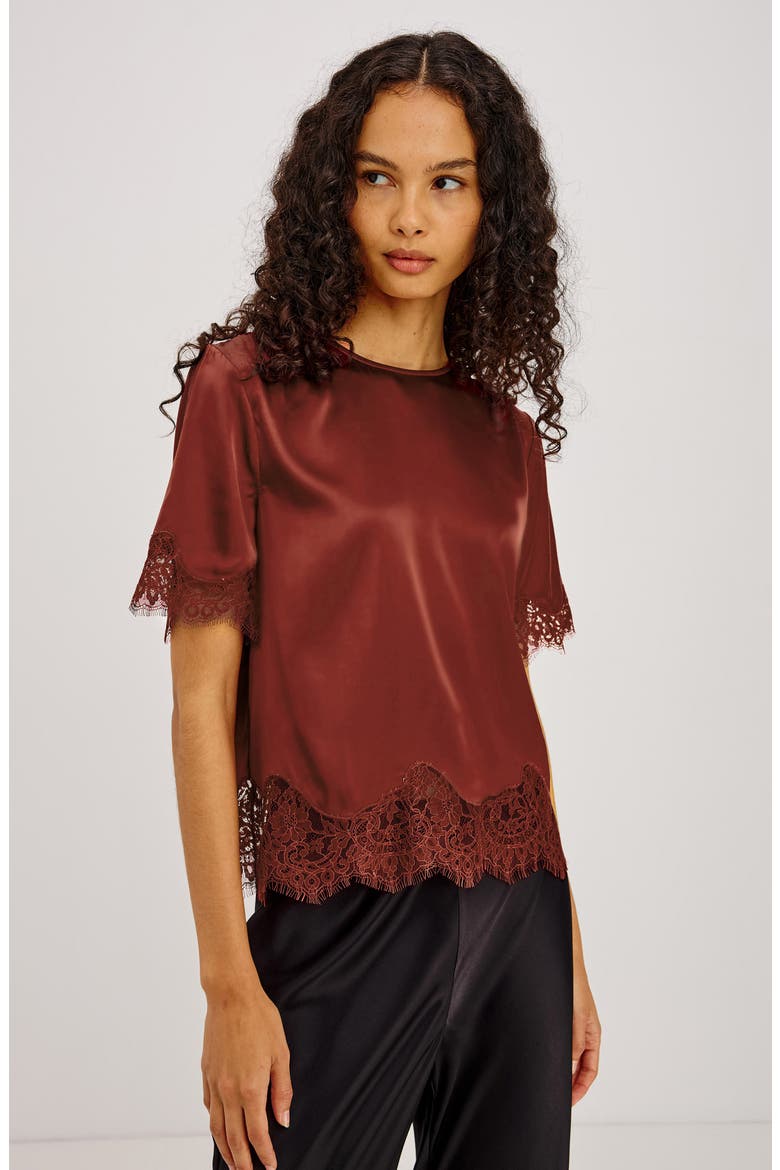 Sonora Lace Trim Satin Top, Alternate, color, CRIMSON