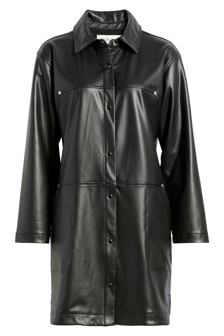 Long Sleeve Faux Leather Shirtdress, Alternate, color, BLACK