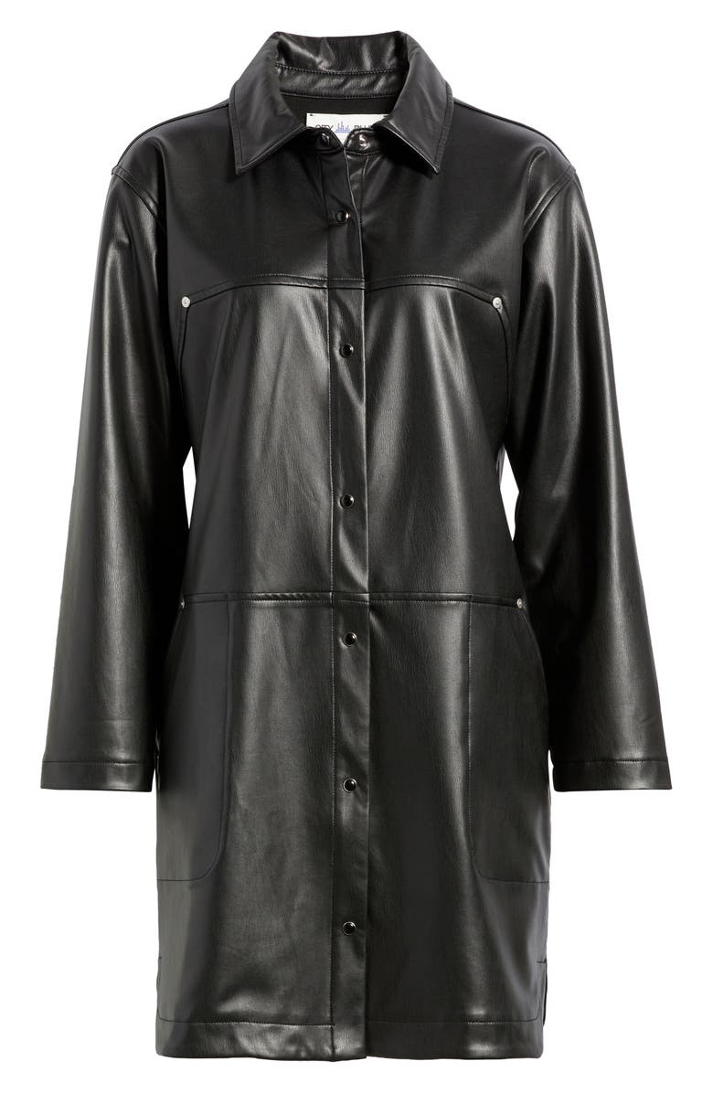 CITY BLUES Long Sleeve Faux Leather Shirtdress, Alternate, color, Black