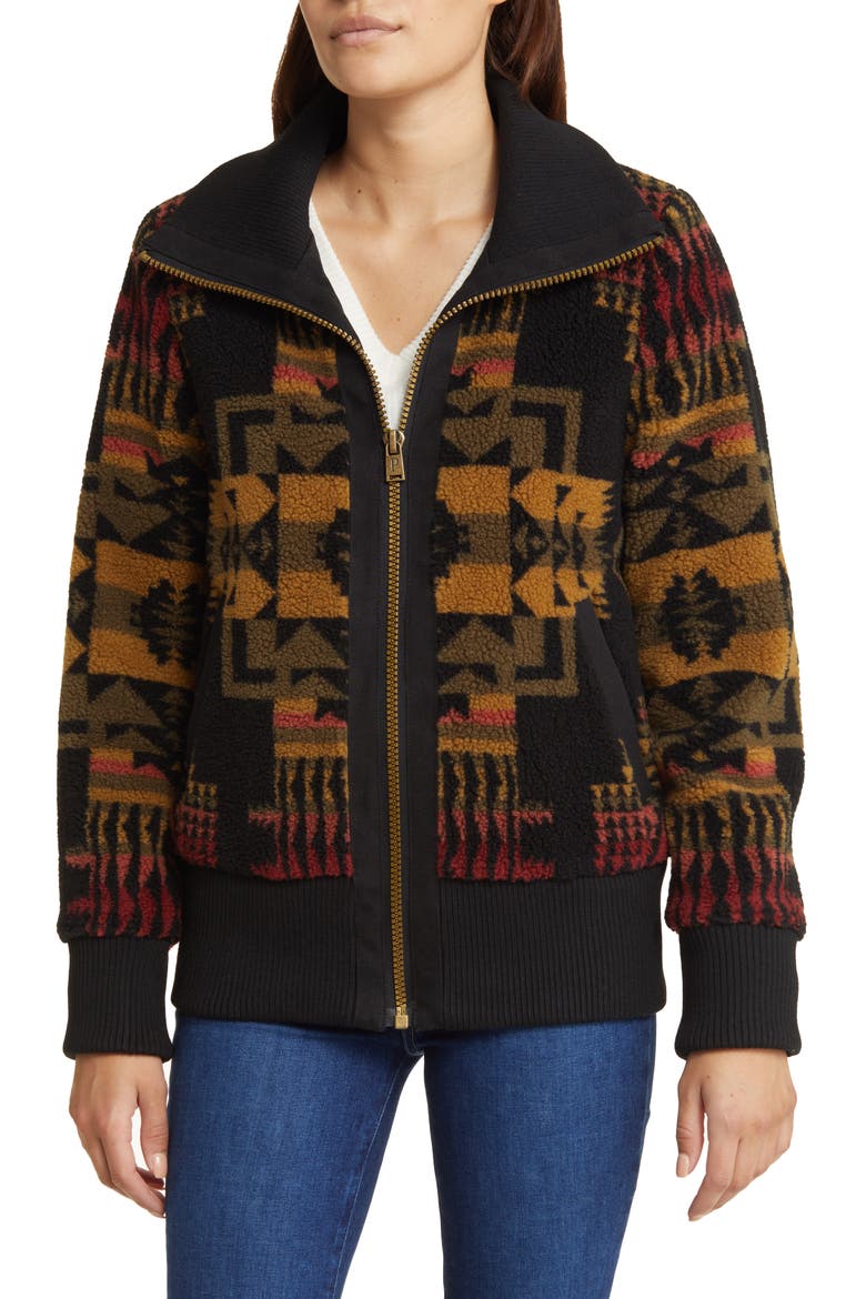 Foxglove Range Fleece Bomber Jacket, Main, color, BLK/ OLIVE CHIEF JOSEPH
