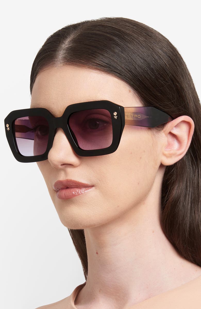 Etro 52mm Gradient Rectangular Sunglasses, Alternate, color, Black Violet