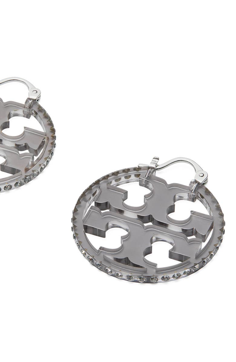 Tory Burch Miller Crystal Resin Small Hoop Earrings, Alternate, color,