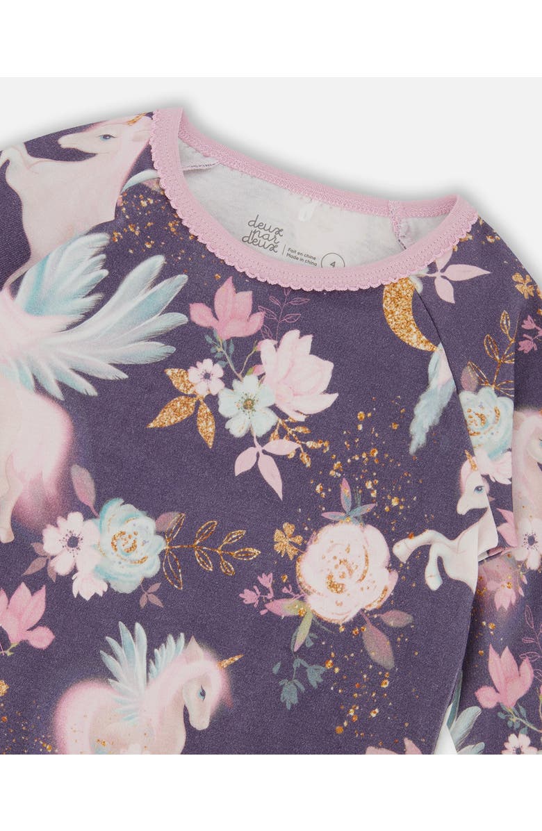 Deux par Deux Organic Cotton Two-Piece Pajamas, Alternate, color, Watercolor Unicorns