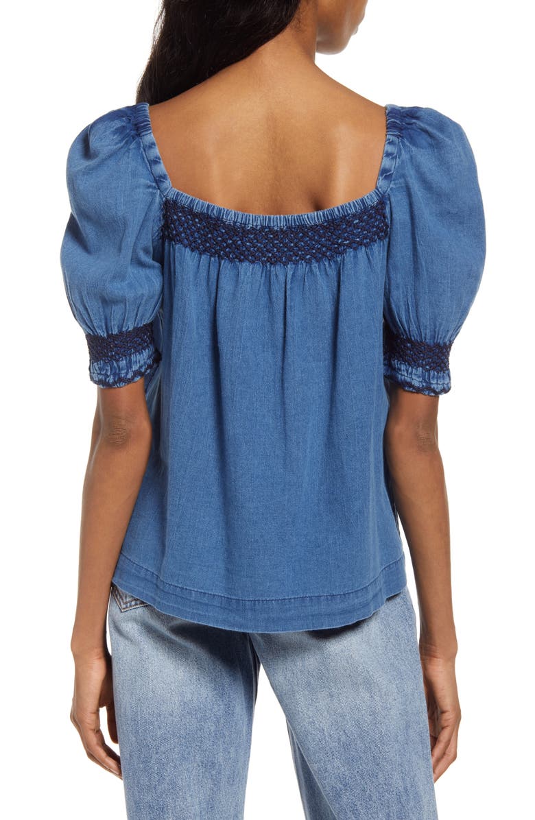 Faherty Presley Embroidered Detail Cotton Chambray Top, Alternate, color, 