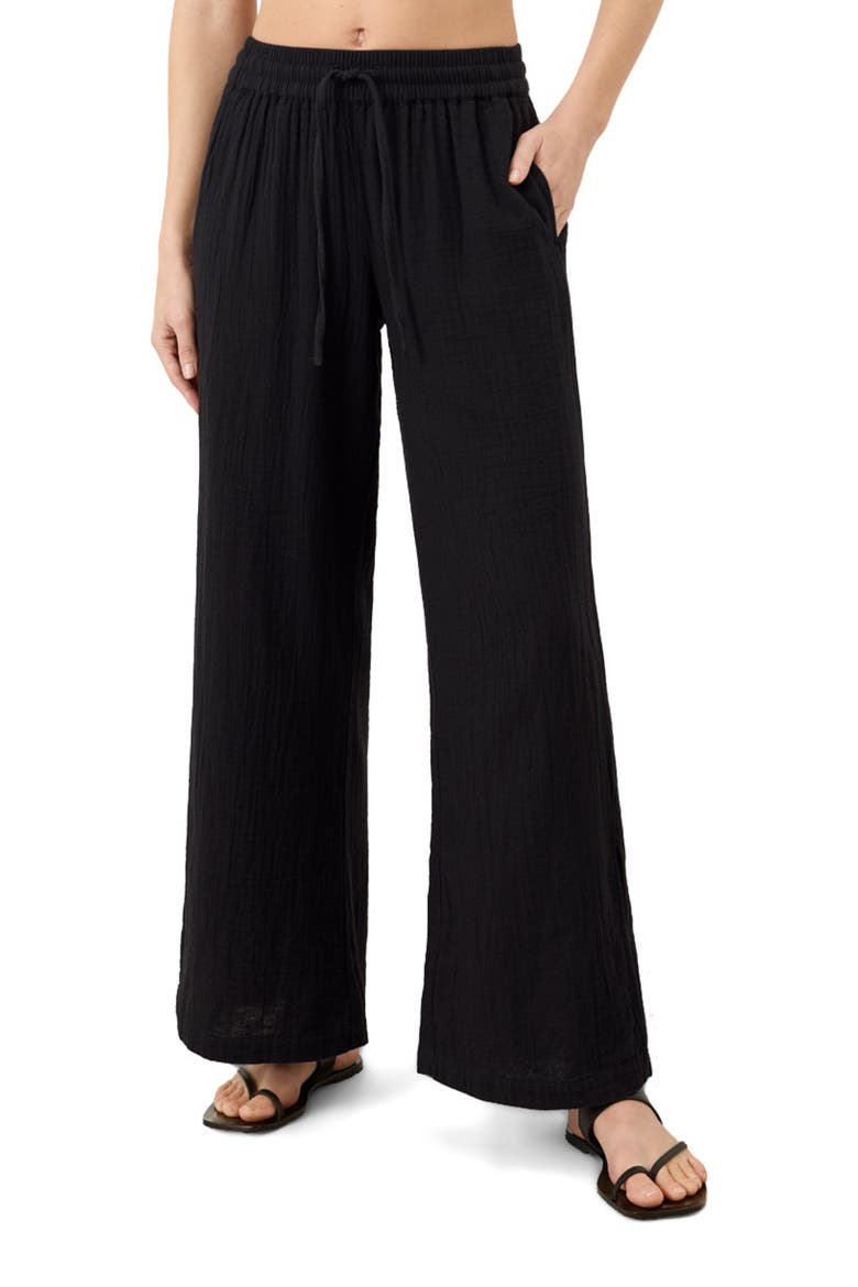 Organic Cotton Coastal Double Gauze Pants, Alternate, color, Jet Black