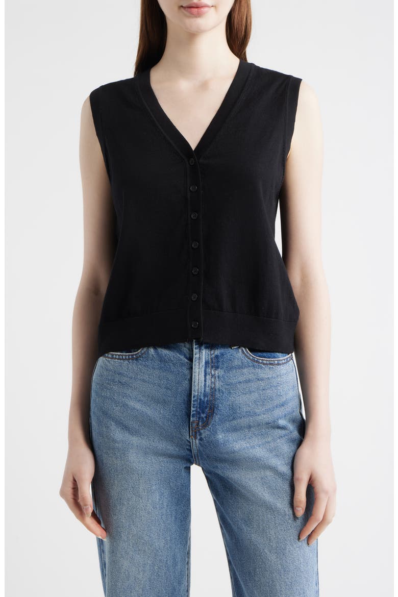 Button Front Cotton Sweater Vest, Main, color, BLACK