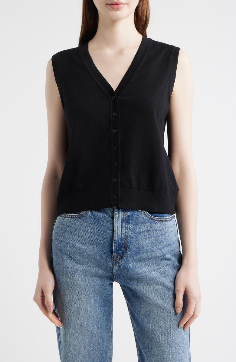 Mavi Jeans Button Front Cotton Sweater Vest, Main, color, Black