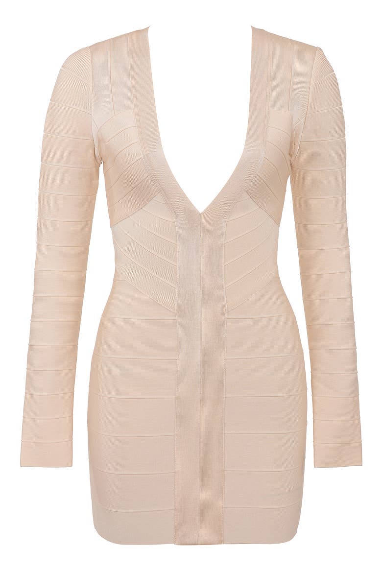 The Super Plunge Long Sleeve Bandage Minidress, Alternate, color, CREAM
