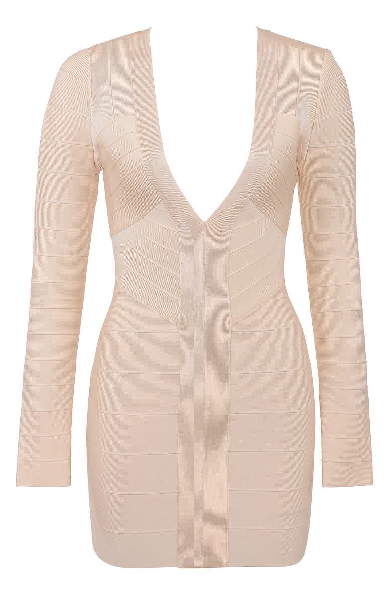 HOUSE OF CB The Super Plunge Long Sleeve Bandage Minidress, Alternate, color, Cream
