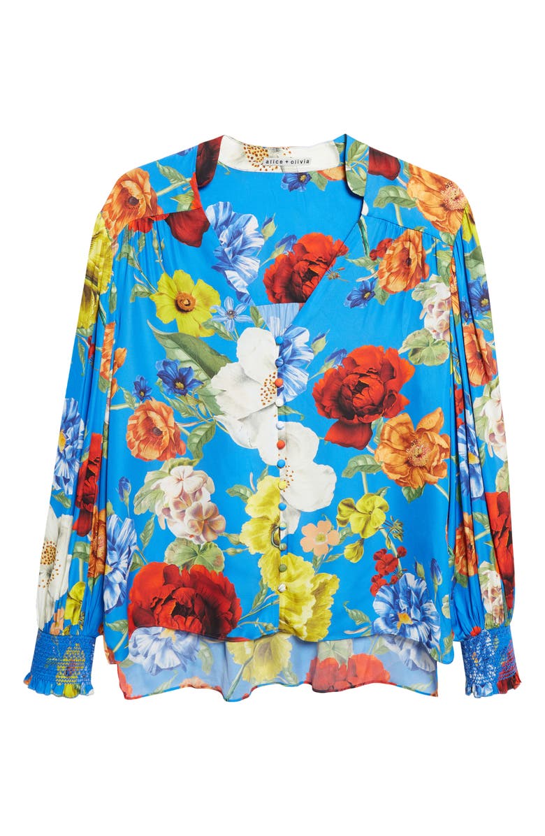 Alice + Olivia Serena Floral Button-Up Top, Main, color, Endless Blossom Sm Blue Iris