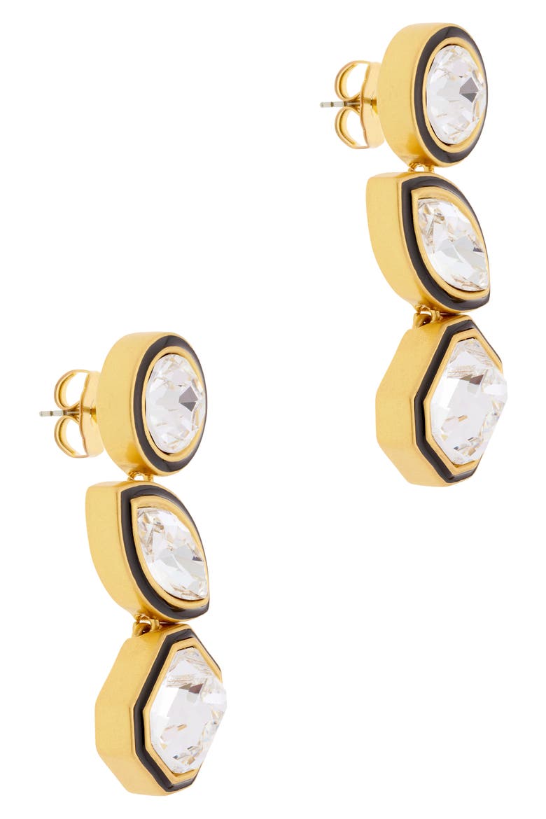 Crista Crystal & Enamel Drop Earrings, Alternate, color, GOLD TONE / CLEAR / BLACK