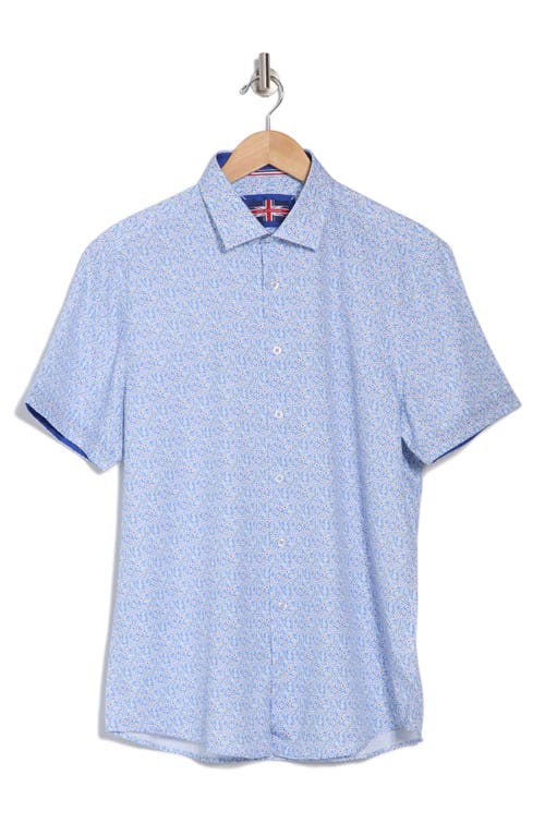 Soul Of London Short Sleeve Stretch Button-up Sport Shirt In Blue