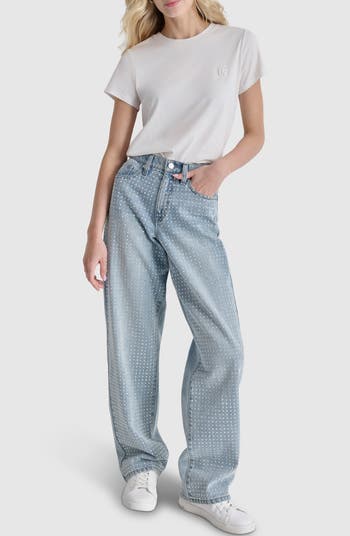 Rhinestone Studded High Waist Jeans