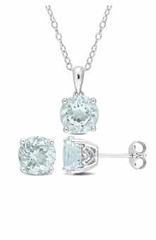 DELMAR Aquamarine Stud Earrings & Pendant Necklace Set