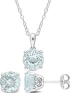 DELMAR Aquamarine Stud Earrings & Pendant Necklace Set