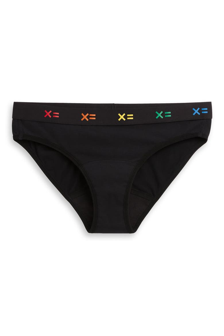 First Line Stretch Cotton Period Bikini, Alternate, color, BLACK X RAINBOW