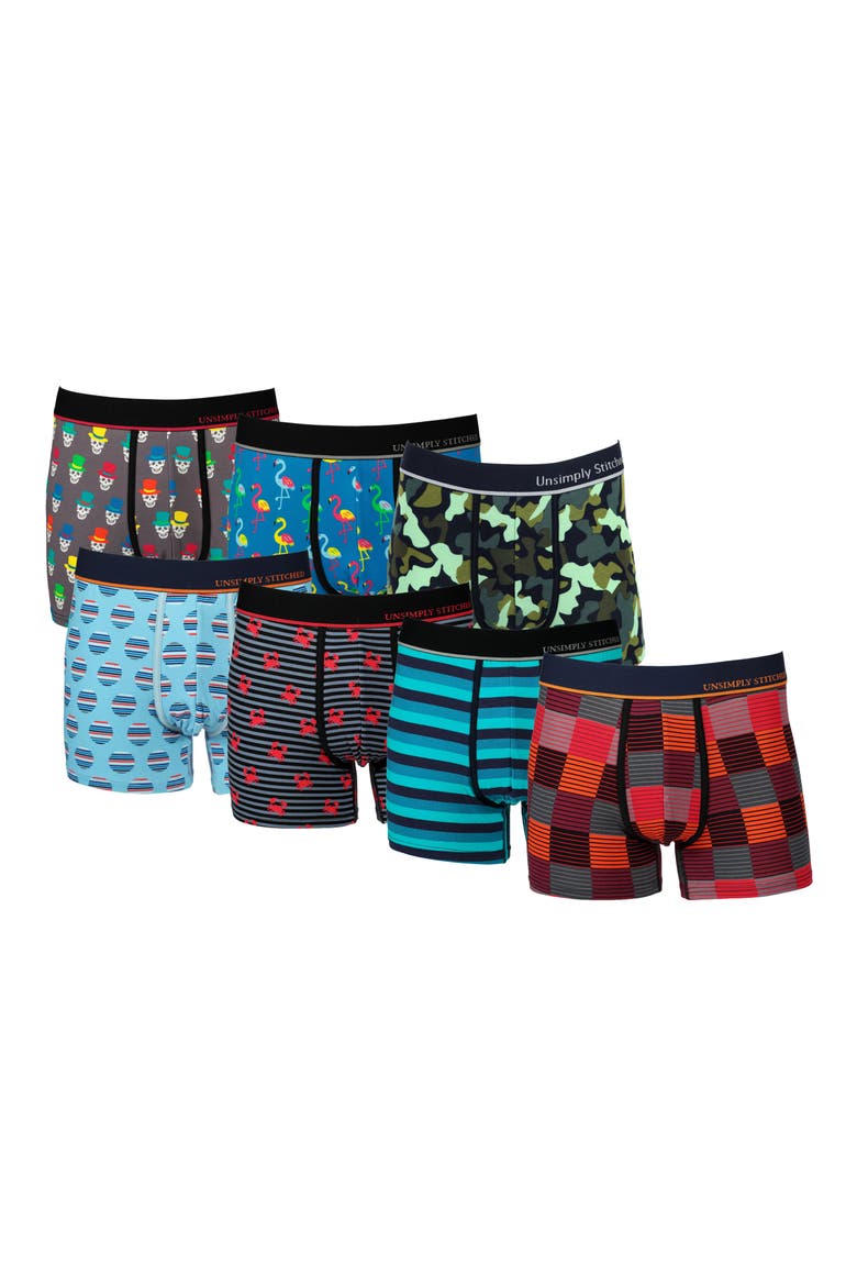 7-Pack Assorted Stretch Cotton Trunks, Main, color, BLUE BLACK