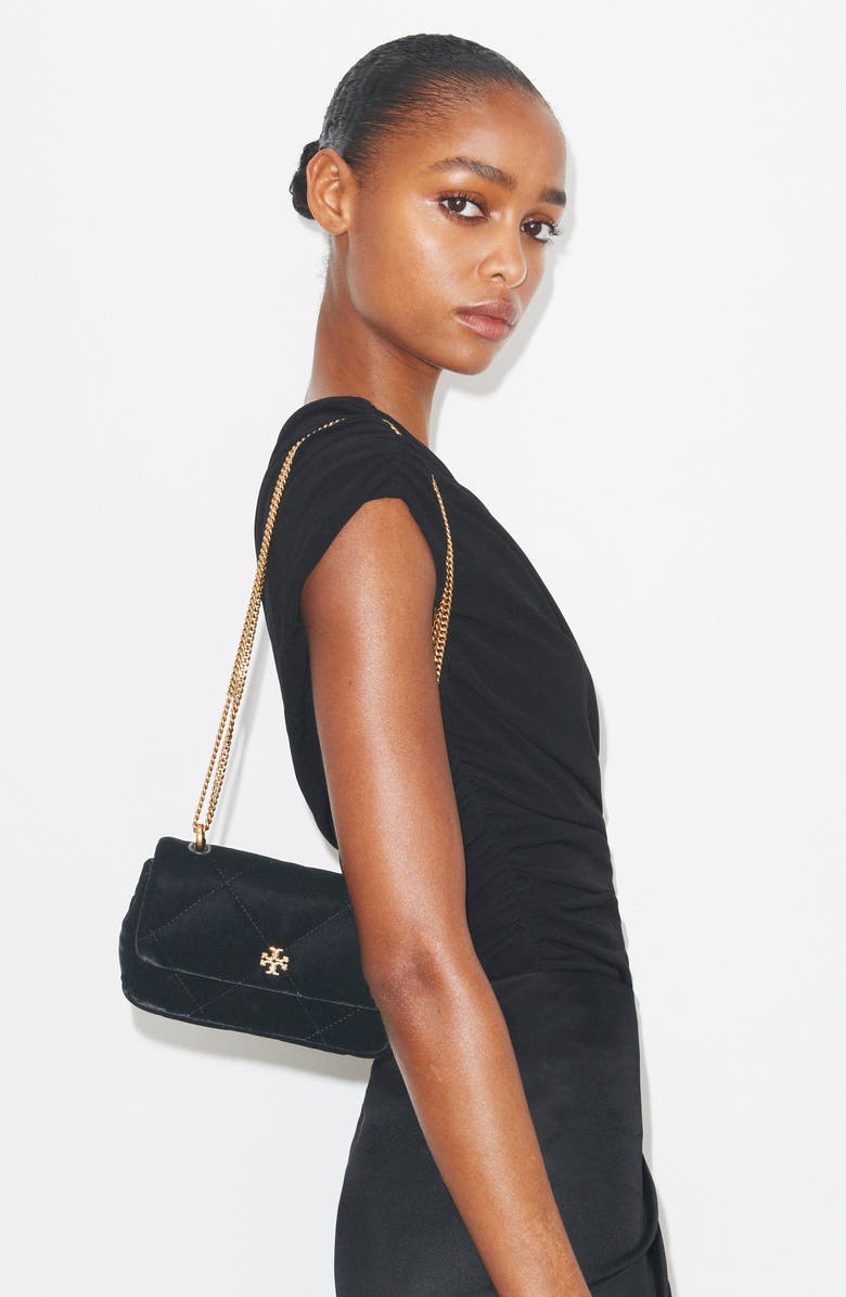 Tory Burch Kira Velvet Quilted Convertible Crossbody Bag, Alternate, color, Black
