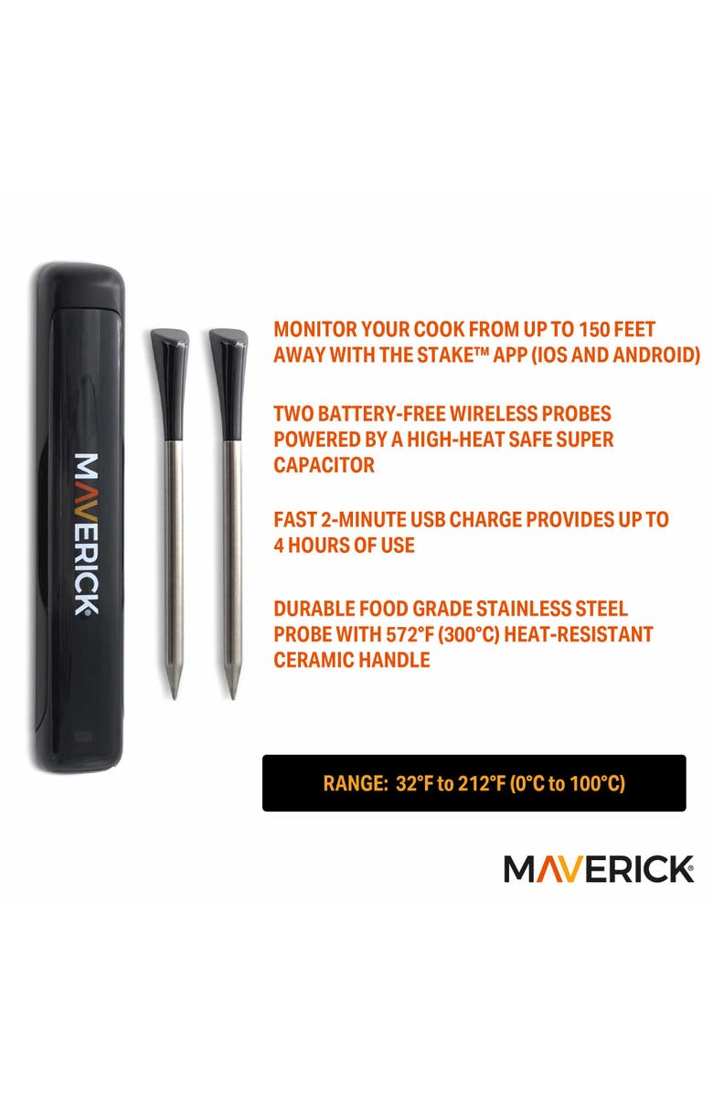 Maverick STAKE Dual Probe Wireless Bluetooth Thermometer, Alternate, color, Black/Silver
